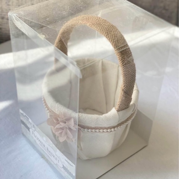 Ivory Flower Girl Basket Wedding Pearl Ribbon Floral Ceremony Basket - Picture 4 of 4